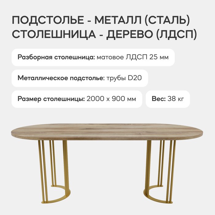 Обеденный стол Violur 200 с металлическим золотым подстольем и со столешницей орех - лучшие Обеденные столы в INMYROOM