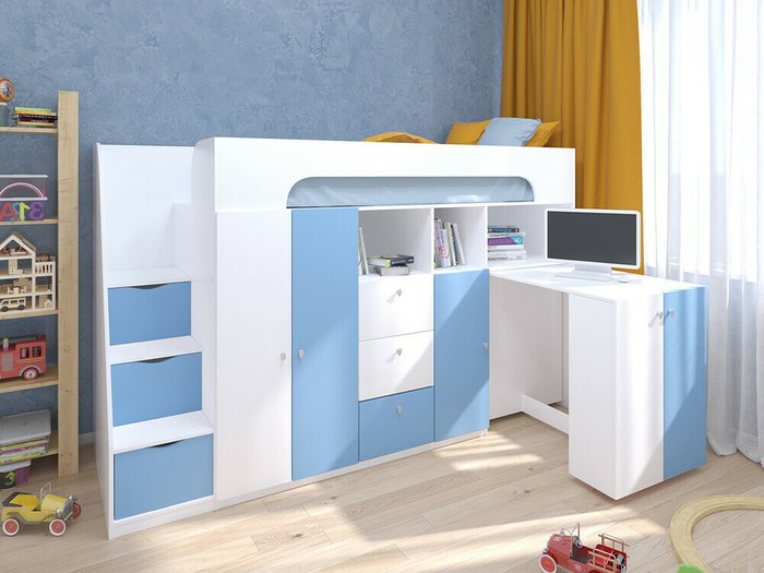 Кровать-чердак Астра 11 80х190 бело-голубого цвета - купить Кровати-чердаки по цене 31000.0
