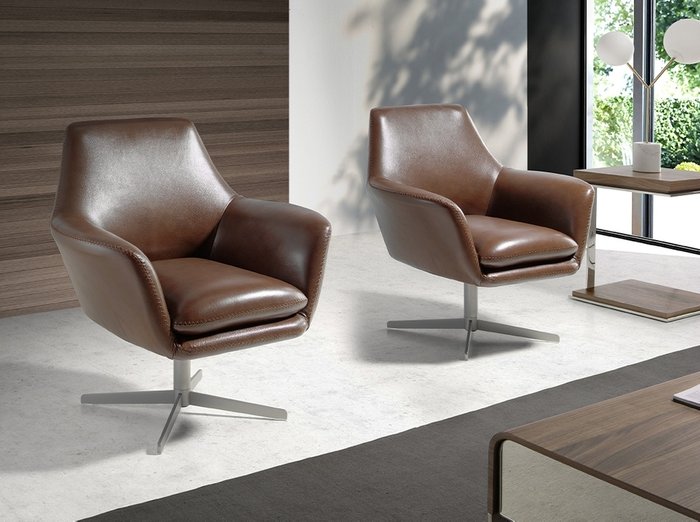 Поворотное кресло из воловьей кожи коричневого цвета - лучшие Интерьерные кресла в INMYROOM