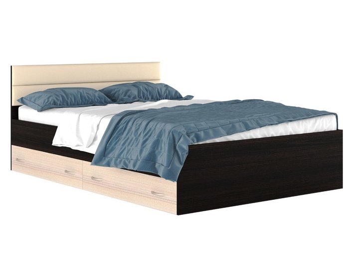 Кровать Виктория 140х200 коричнево-бежевого цвета с матрасом 