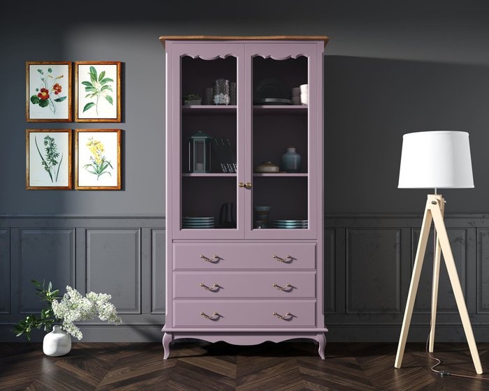 Шкаф для посуды высокий Leontina Lavanda фиолетового цвета - купить Шкафы витринные по цене 90941.0