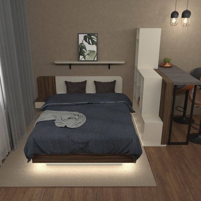 Кровать Астра 120х200 коричнево-бежевого цвета с подъемным механизмом и одним ящиком - лучшие Кровати для спальни в INMYROOM Кровать Астра 120х200 коричнево-бежевого цвета с подъемным механизмом и одним ящиком - лучшие Кровати для спальни в INMYROOM