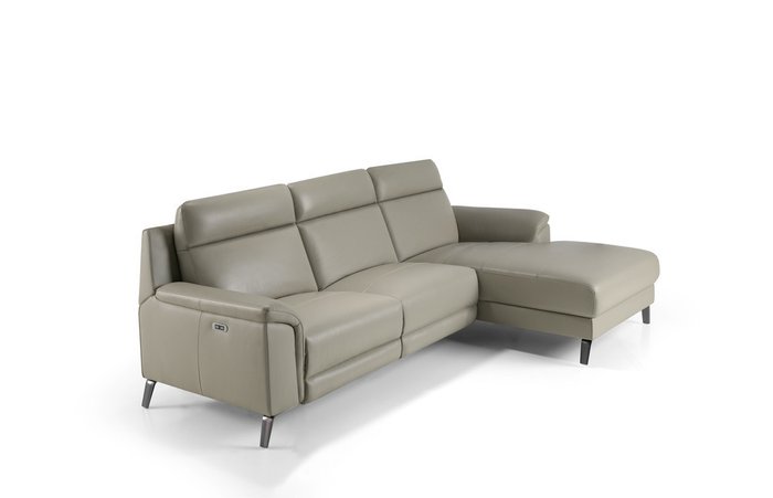 Угловой диван в обивке из кожи серого цвета - купить Угловые диваны по цене 449990.0