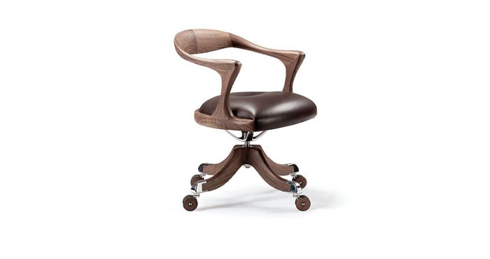 кресло на колесиках орех + кожа - купить Офисные кресла по цене 240178.0
