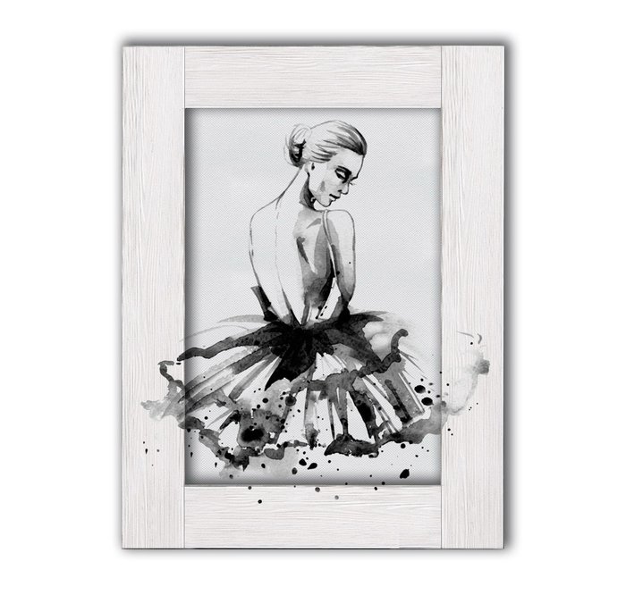 Картина с арт рамой Балерина 60х80 черно-белого цвета