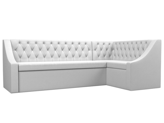 Кухонный угловой диван-кровать Мерлин белого цвета (экокожа) правый угол