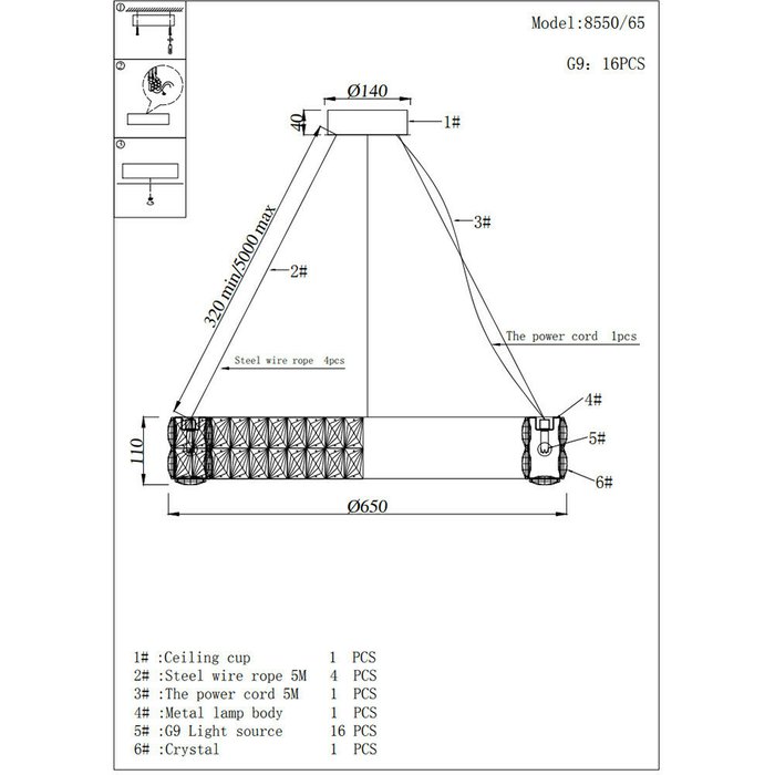 Люстра Newport 8550 Elizabeth 2 8550/65 C chrome - лучшие Подвесные люстры в INMYROOM