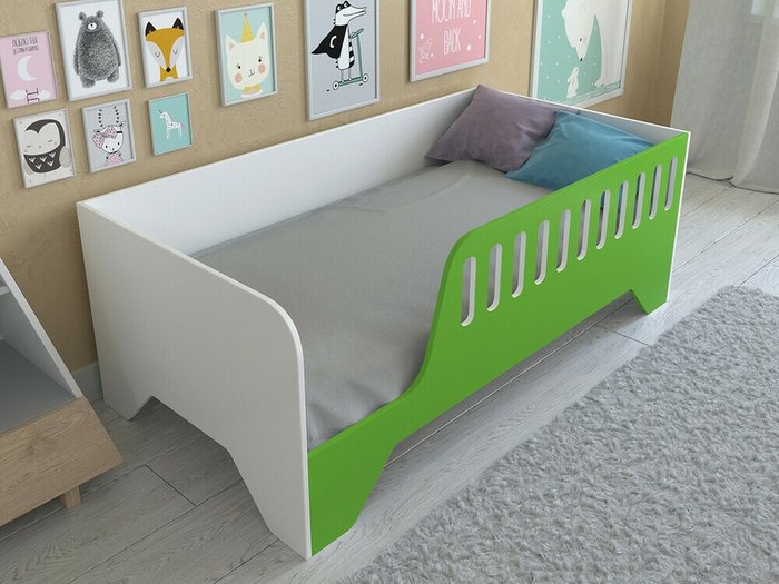 Кроватка Астра 13 80х160 бело-салатового цвета - купить Одноярусные кроватки по цене 9460.0