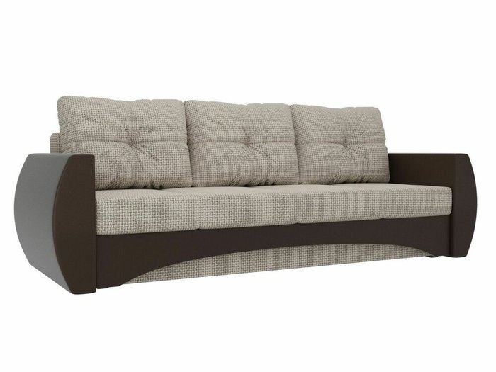 Прямой диван-кровать Сатурн серо-коричневого цвета (ткань/экокожа)