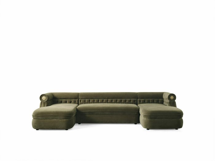 Угловой диван с пуфом Эклектика зеленого цвета - лучшие Угловые диваны в INMYROOM