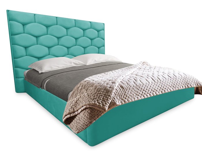 Кровать Милан 160х200 с подъемным механизмом бирюзового цвета