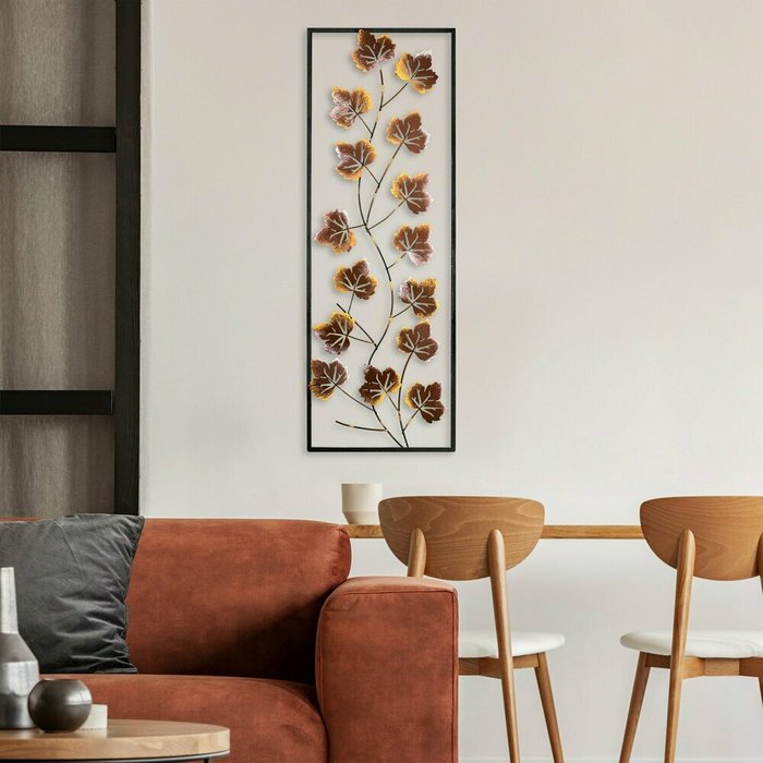 Настенный декор ручной работы Листья 32х90 из металла коричнево-желтого цвета - лучшие Декор стен в INMYROOM