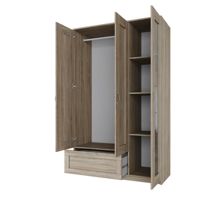 Шкаф трехдверный с выдвижным ящиком Сириус бежевого цвета - купить Шкафы распашные по цене 20999.0