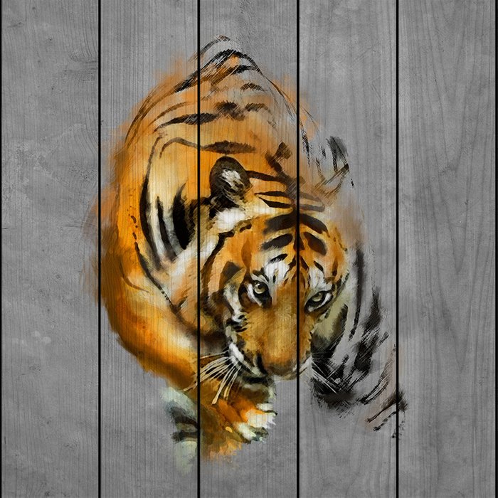 Картина на дереве Крадущийся тигр 60х60 см