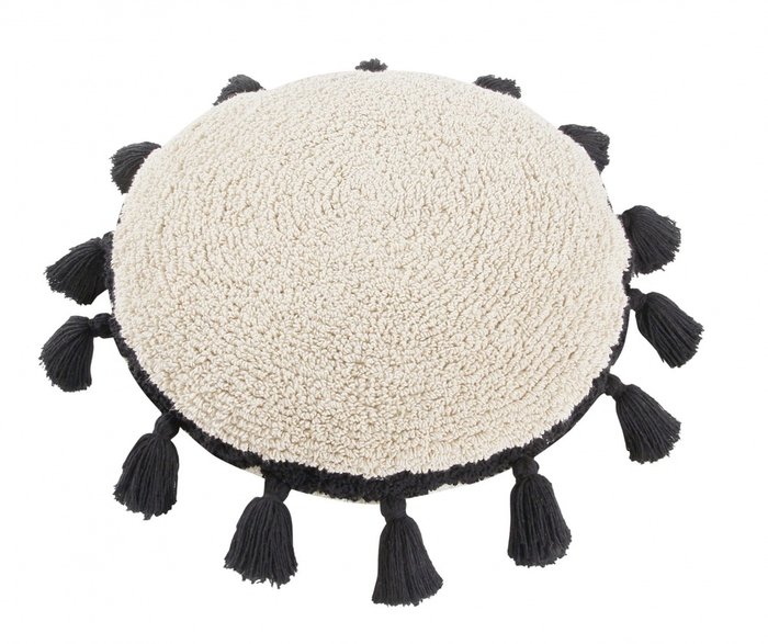 Подушка бежевого цвета с черными кисточками  - купить Декоративные подушки по цене 6381.0