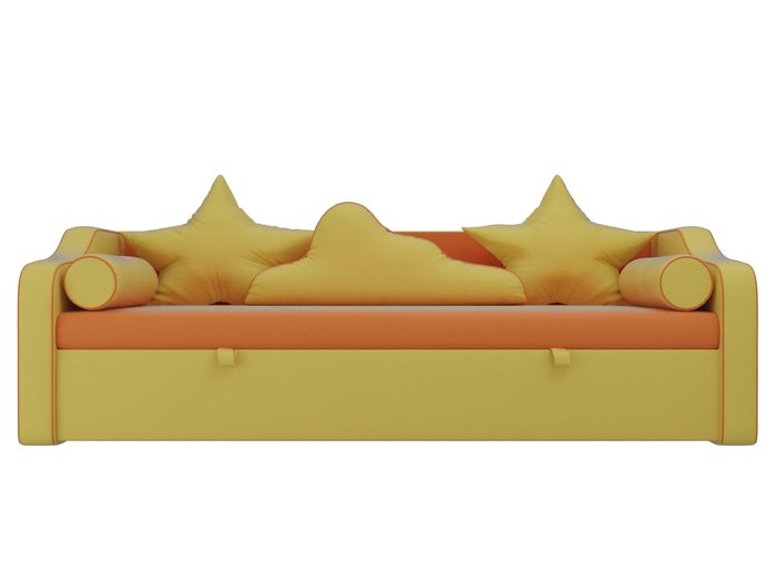 Прямой диван-кровать Рико желто-оранжевого цвета (экокожа)