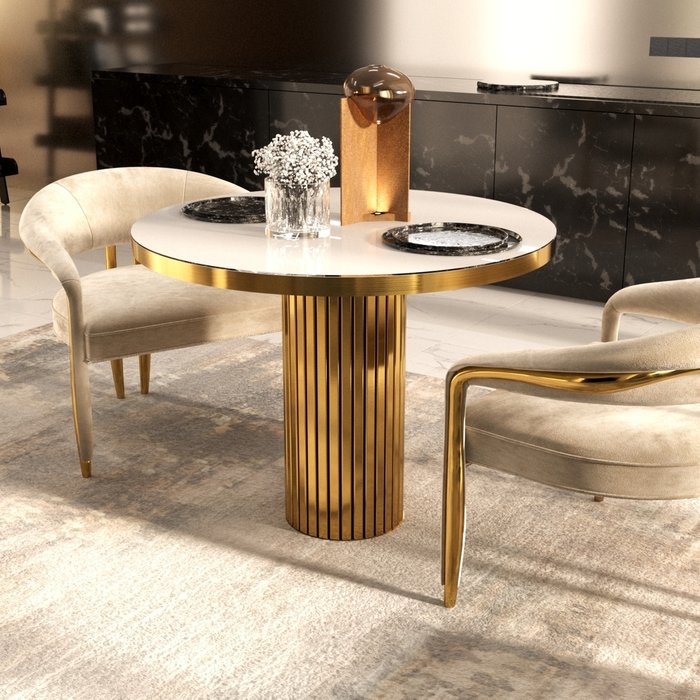 Обеденный стол Джесси бело-золотого цвета - купить Обеденные столы по цене 149900.0