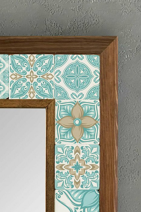 Настенное зеркало 33х33 с каменной мозаикой бирюзово-белого цвета - лучшие Настенные зеркала в INMYROOM