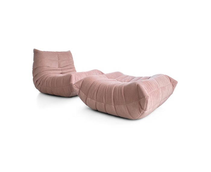 Бескаркасное кресло Чилаут розового цвета с пуфом