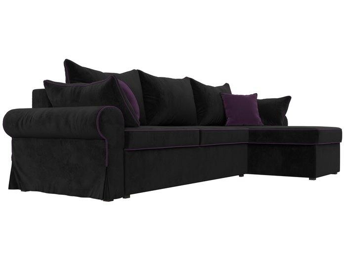 Угловой диван-кровать Элис черного цвета с фиолетовой окантовкой правый угол - лучшие Угловые диваны в INMYROOM
