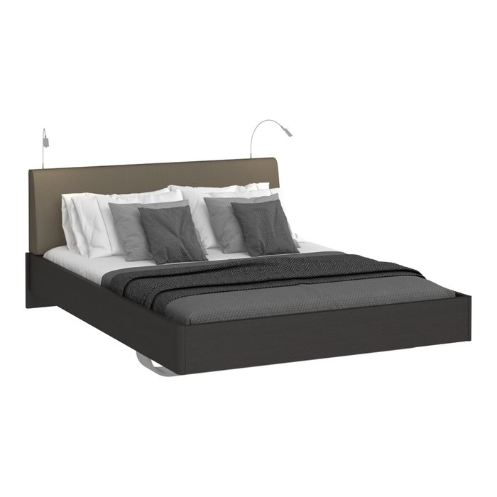 Кровать Элеонора 160х200 с изголовьем серого цвета и двумя светильниками - купить Кровати для спальни по цене 57132.0