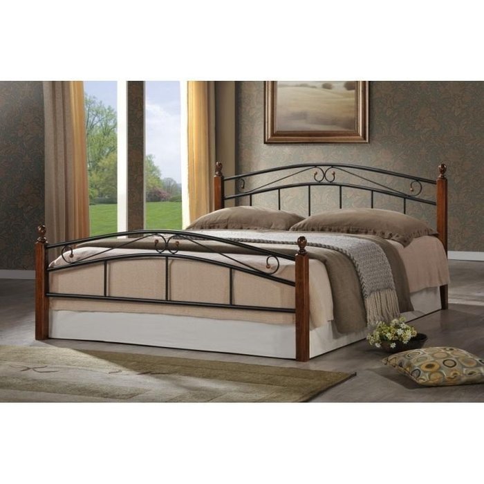 Кровать металлическая 160х200 черно-коричневого цвета - купить Кровати для спальни по цене 19590.0