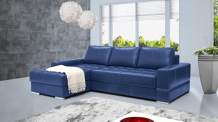 Угловой диван-кровать Матео синего цвета - купить Угловые диваны по цене 93200.0