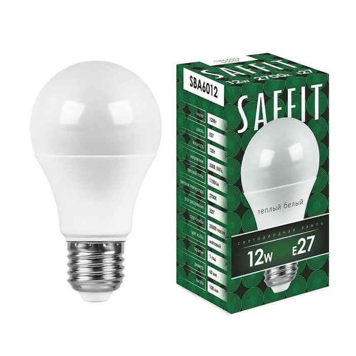 Лампа светодиодная Saffit E27 12W 2700K Шар Матовая SBA6012 55007 Лампа светодиодная Saffit E27 12W 2700K Шар Матовая SBA6012 55007
