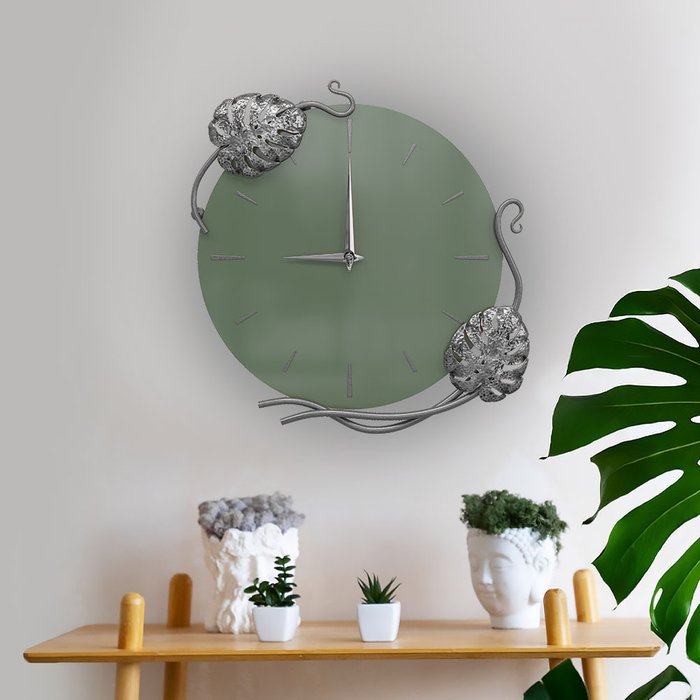 Настенные часы Monstera Deliciosa зеленого цвета - лучшие Часы в INMYROOM
