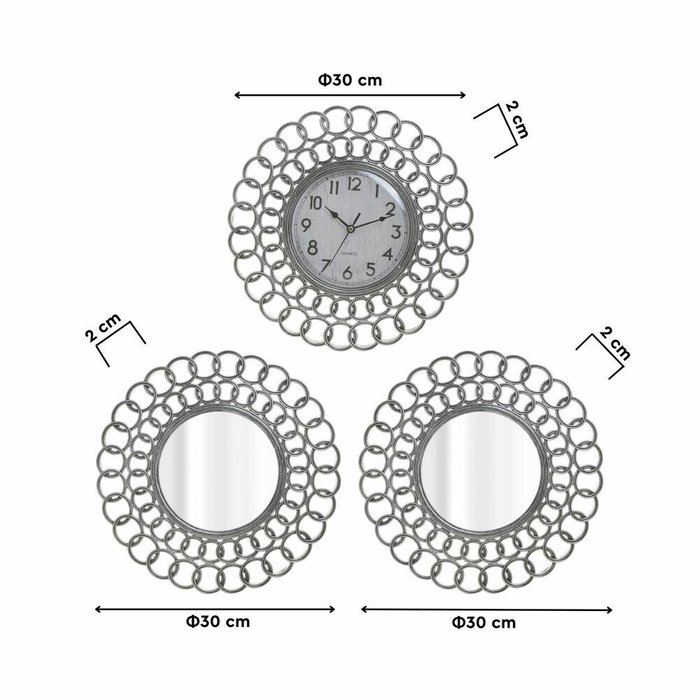 Набор из настенных часов с двумя зеркалами серебряного цвета - купить Часы по цене 4340.0