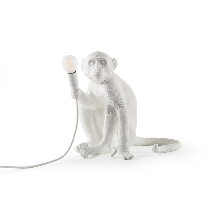 Настольная лампа SelettI Monkey из смолы белого цвета Настольная лампа SelettI Monkey из смолы белого цвета