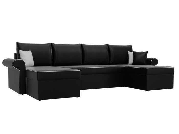 Угловой диван-кровать Милфорд черного цвета (экокожа)