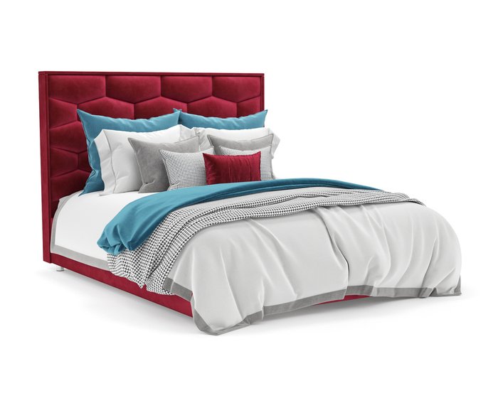 Кровать Рица 140х190 красного цвета с подъемным механизмом (вельвет)