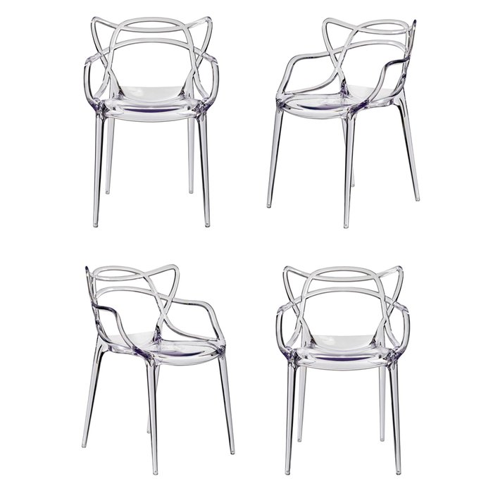 Набор из четырех прозрачных стульев с подлокотниками
