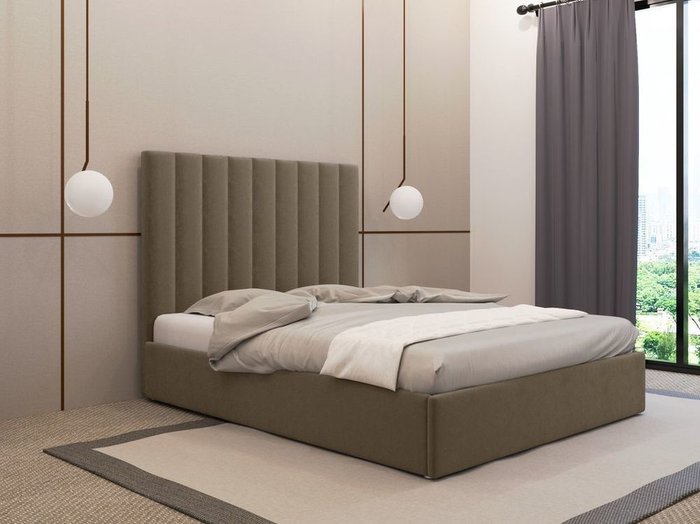 Кровать Параллель 160х200 коричневого цвета с подъемным механизмом