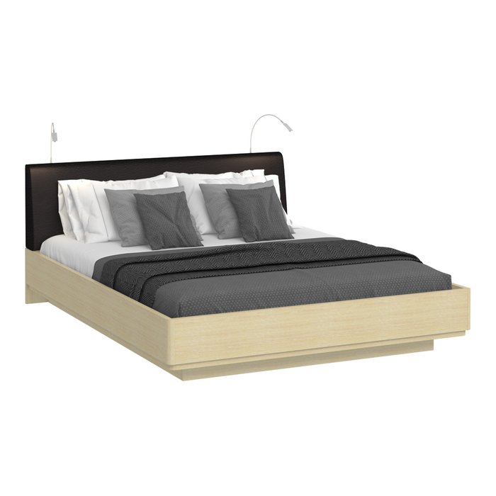 Кровать Элеонора 160х200 с изголовьем черного цвета и двумя светильниками  - купить Кровати для спальни по цене 41820.0