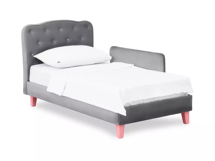 Кровать Candy 80х160 серого цвета с розовыми ножками - купить Одноярусные кроватки по цене 37000.0
