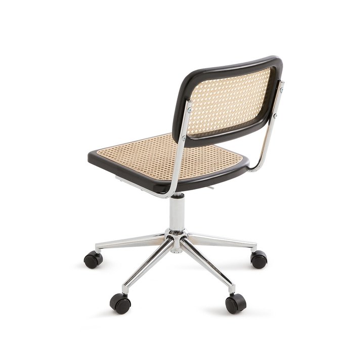 Стул офисный из плетеного материла с колесиками Cedak черно-бежевого цвета - лучшие Офисные кресла в INMYROOM