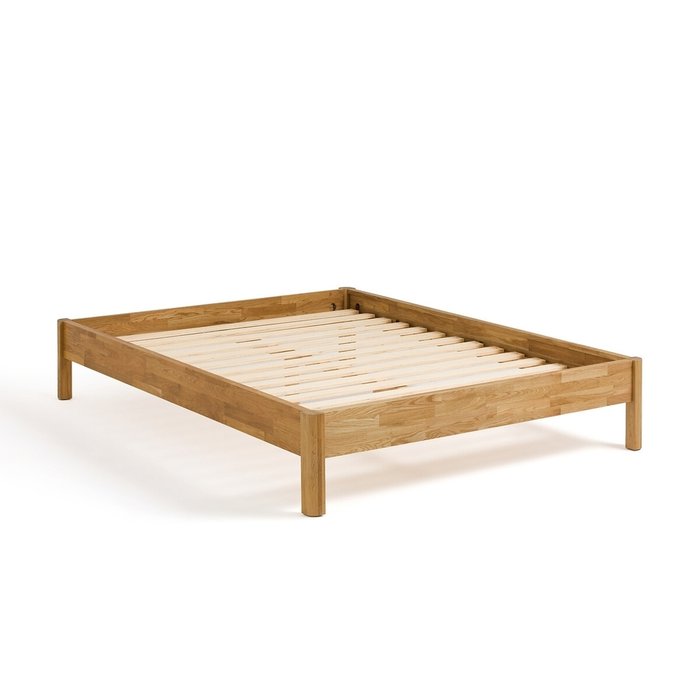 Кровать из массива дуба с сеткой Zulda 140x190 бежевого цвета - лучшие Кровати для спальни в INMYROOM