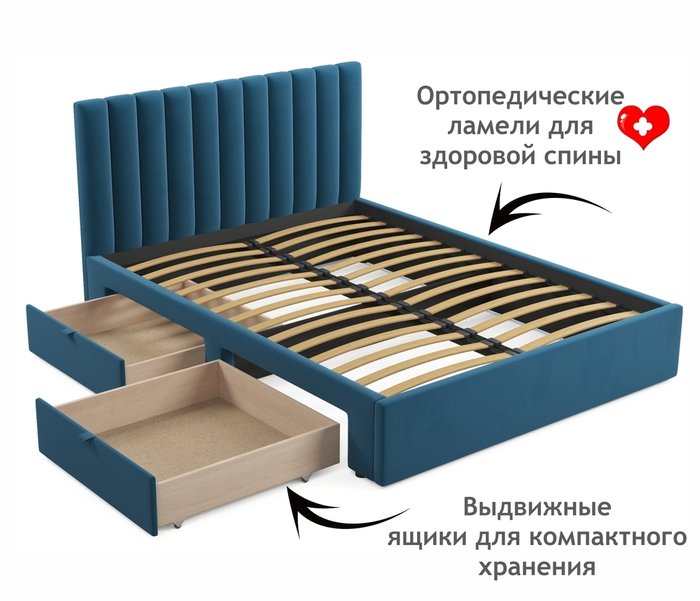Кровать Olivia 160х200 синего цвета без подъемного механизма - лучшие Кровати для спальни в INMYROOM