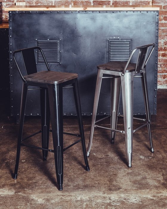 Стул барный Tolix Wood черного цвета - лучшие Барные стулья в INMYROOM