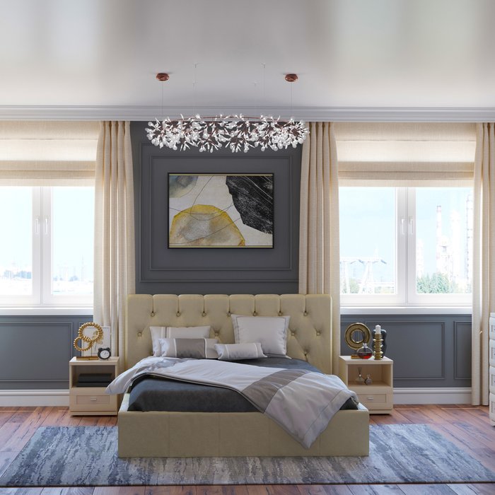 Кровать Инуа 160х200 бежевого цвета с подъемным механизмом - купить Кровати для спальни по цене 85605.0