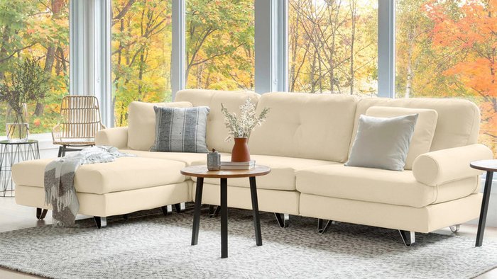 Угловый диван с оттоманкой Багамы кремового цвета - купить Угловые диваны по цене 117000.0