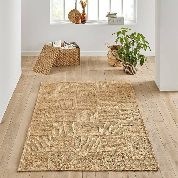 Ковер в клетку из джута Mulfier 160x230 бежевого цвета - купить Ковры по цене 11324.0