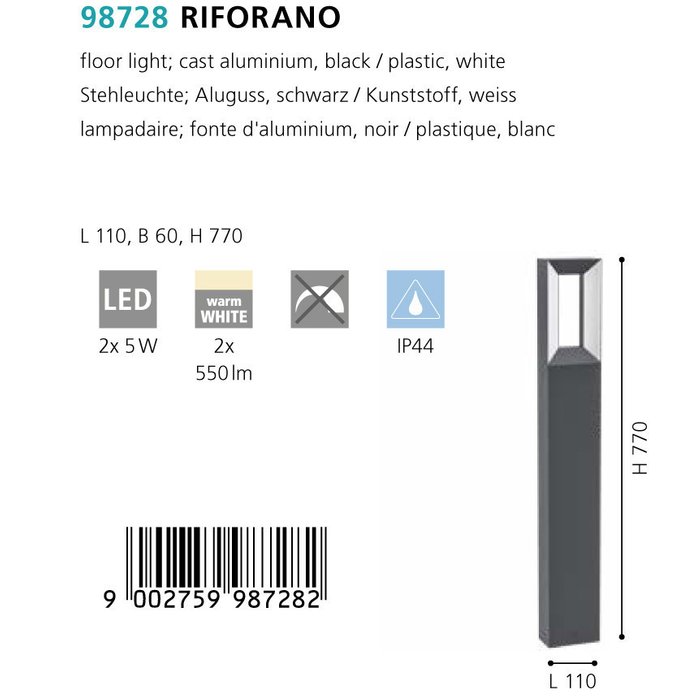 Уличный фонарь Riforano черного цвета - купить Наземные светильники по цене 18990.0