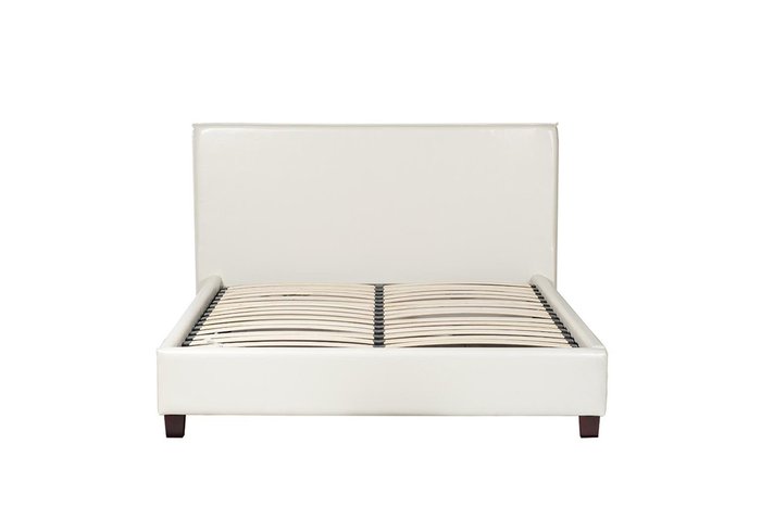 Кровать двухспальная с высоким изголовьем из экокожи белого цвета 160х200