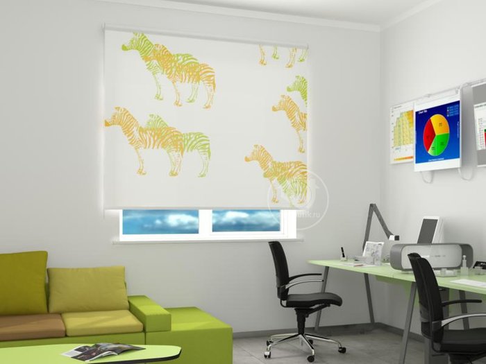 Рулонные шторы в офис: Тропические зебры - купить Шторы по цене 2499.0