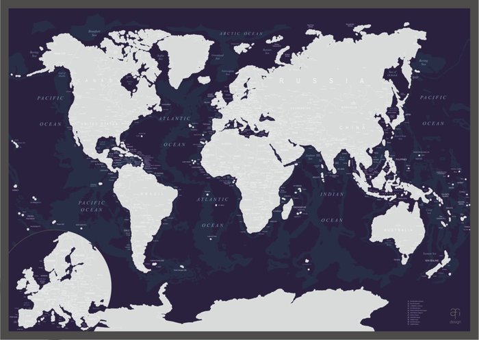 Скретч-карта мира Blue из  ламинированной бумаги - купить Декор стен по цене 1190.0