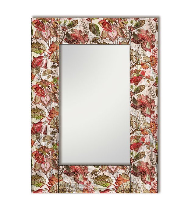 Настенное зеркало Цветы Прованс в раме из массива сосны 75х170