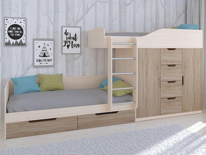 Двухъярусная кровать Астра 6 80х190 цвета Дуб молочный-Дуб Сонома - купить Двухъярусные кроватки по цене 38400.0